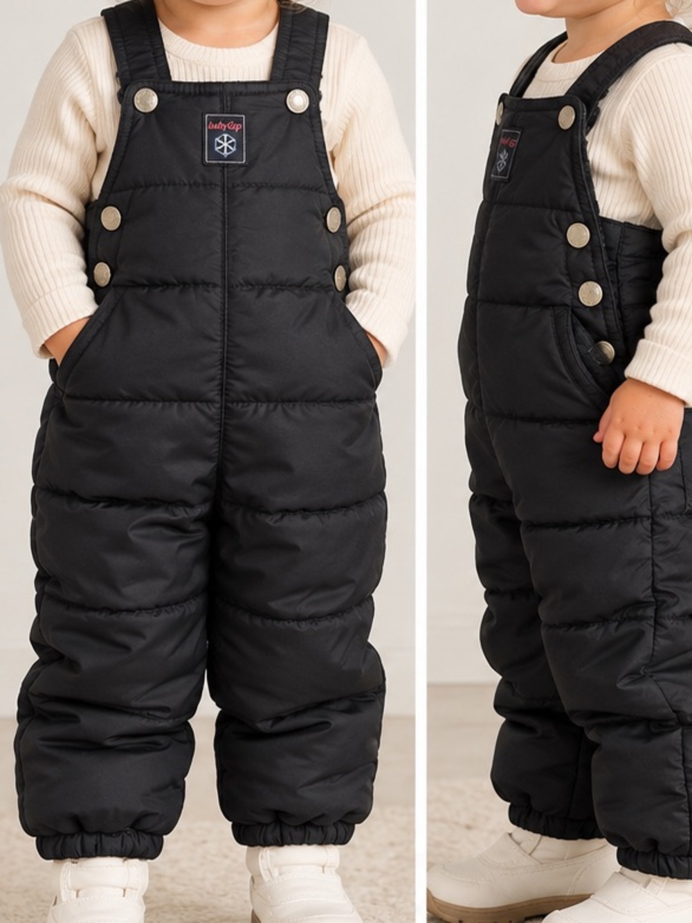 babyGap Vintage Black Puffer Snow Bib Overalls Toddler 9-12 mo Winter